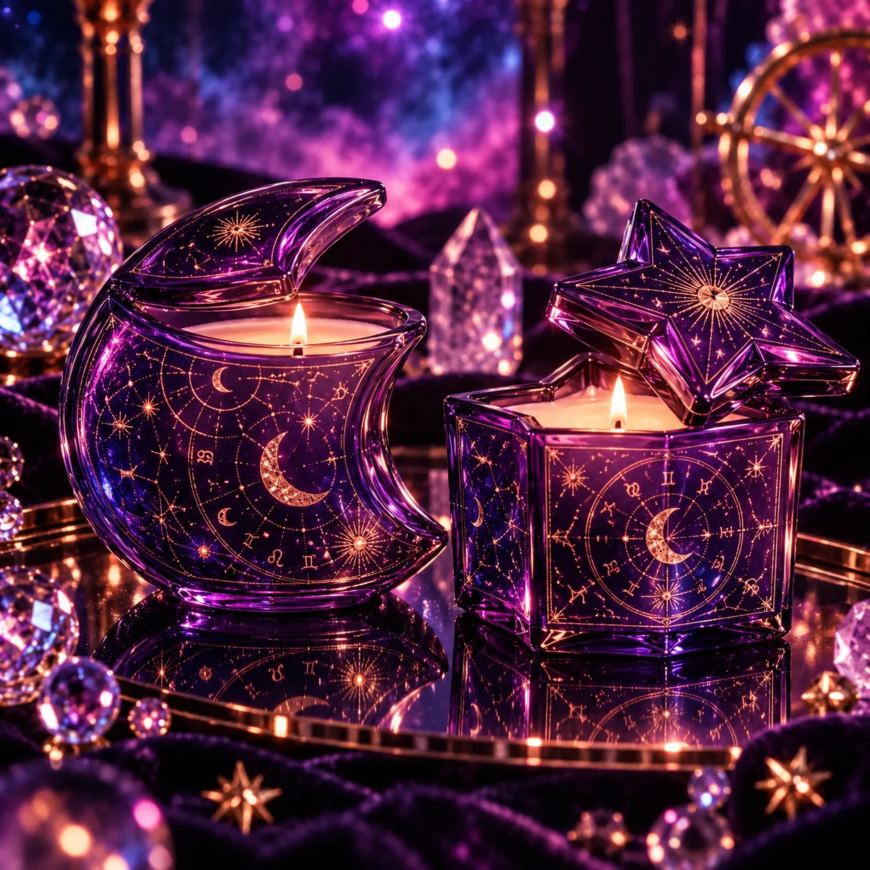 Moon and star celestial candle duo